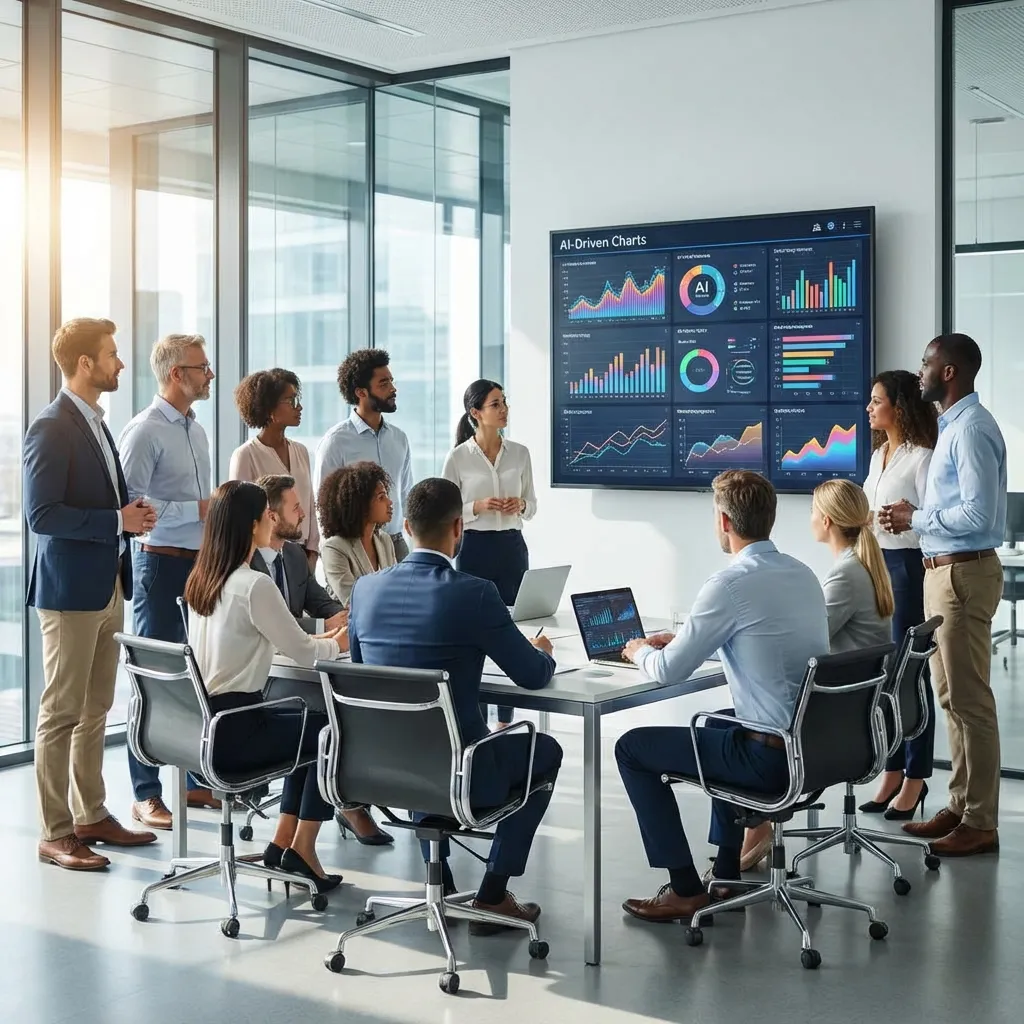 Corporate team working with AI tools